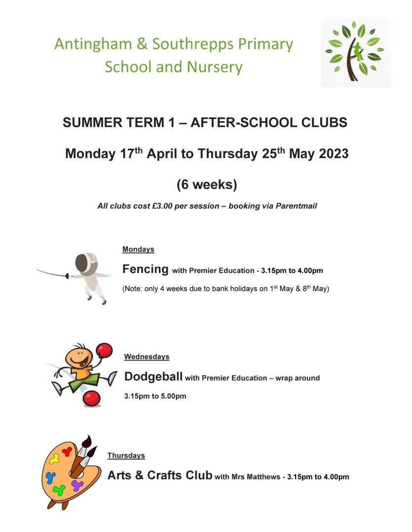 After School Clubs SUMMER TERM 1 2023 - FLYER