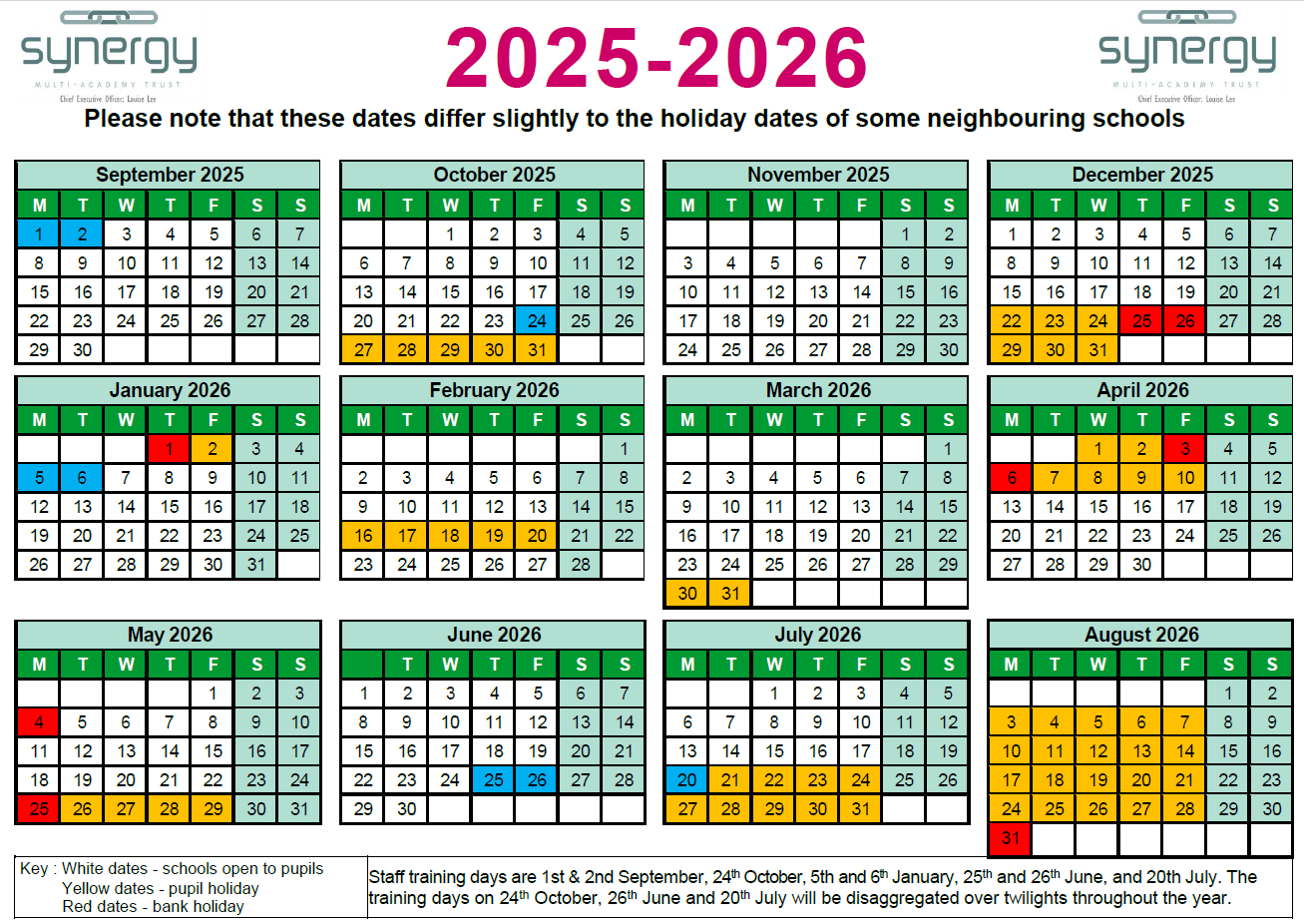 Synergy Calendar 2025-2026